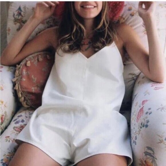 NWOT Zara White Overall Berit Romper Short - Picture 3 of 13